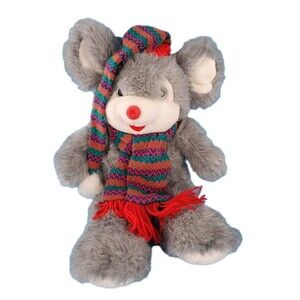 Vintage Holiday Mouse Large Knit Hat & Scarf Christmas Decor 1997 Appx 20"